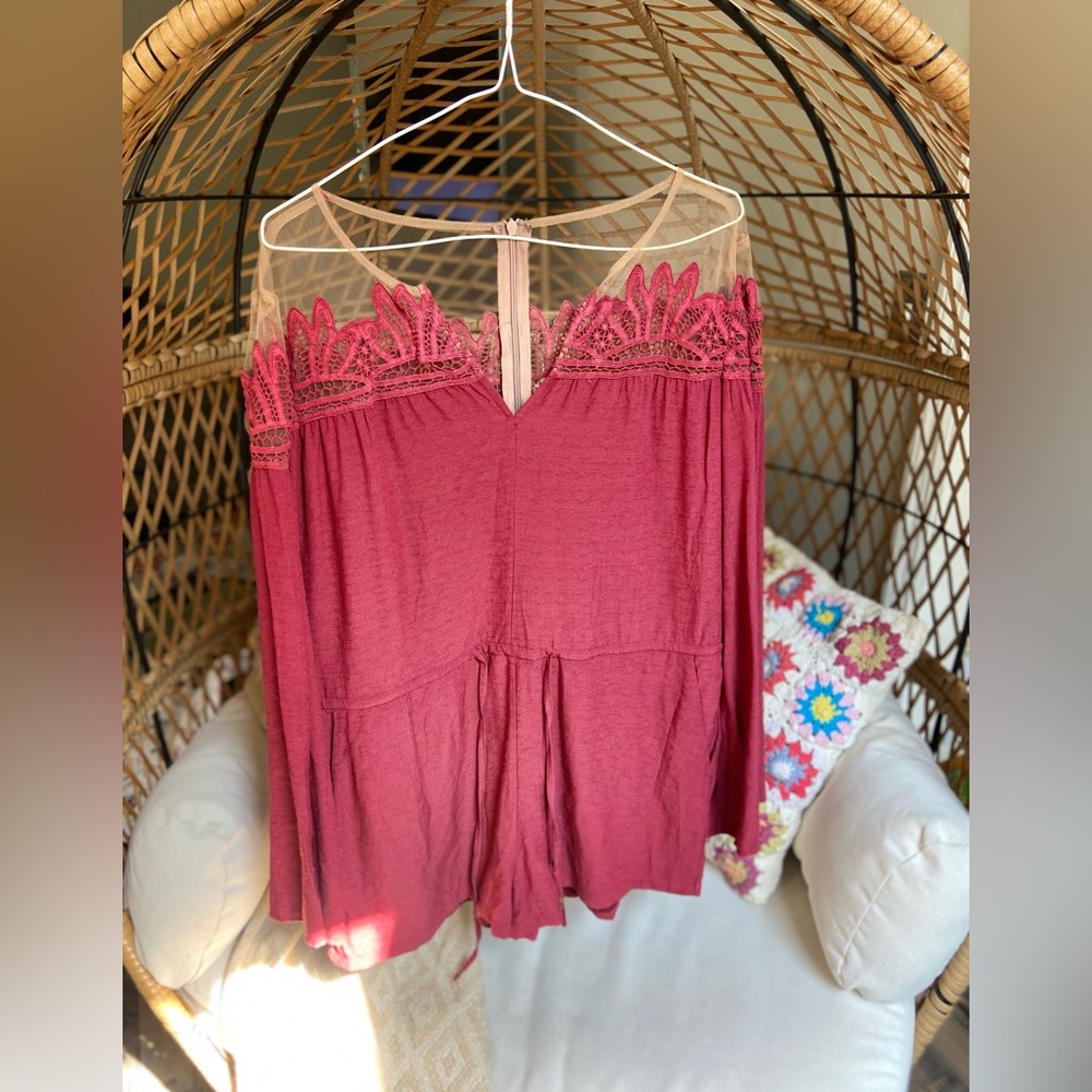 tea & cup Lace Tulle Sheer Romper